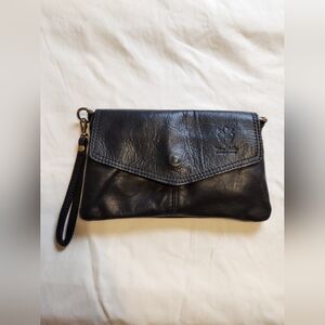 Vintage Vera Pelle Leather Handcrafted in Italy Black Wristlet Crossbody Purse